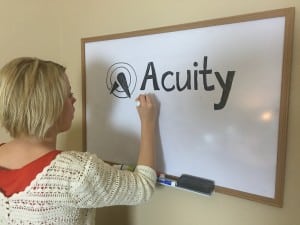 Steph draws the Acuity Scheduling Logo (Our Sponsor)