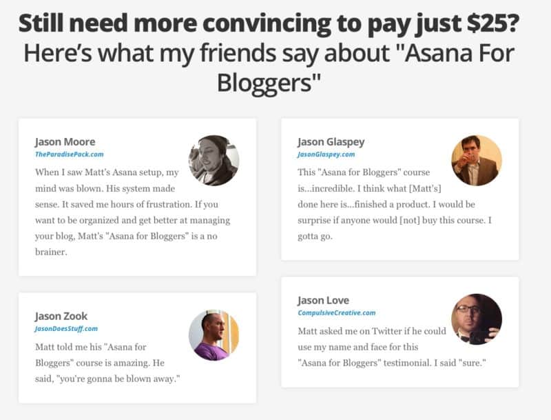 Jason testimonials for Asana for Bloggers