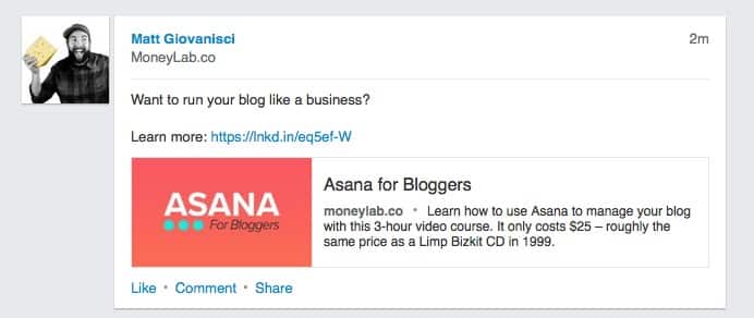 Promoted Asana for Bloggers on LinkedIn