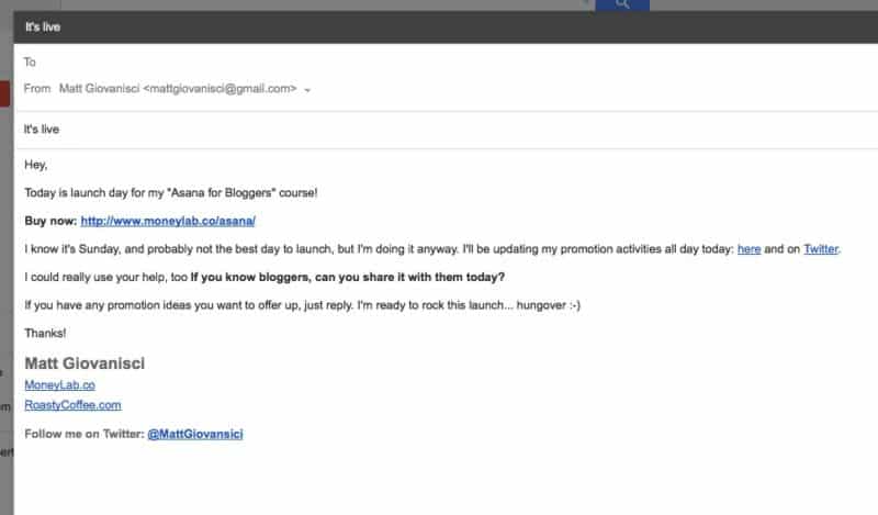 My "Asana for Bloggers" launch day email