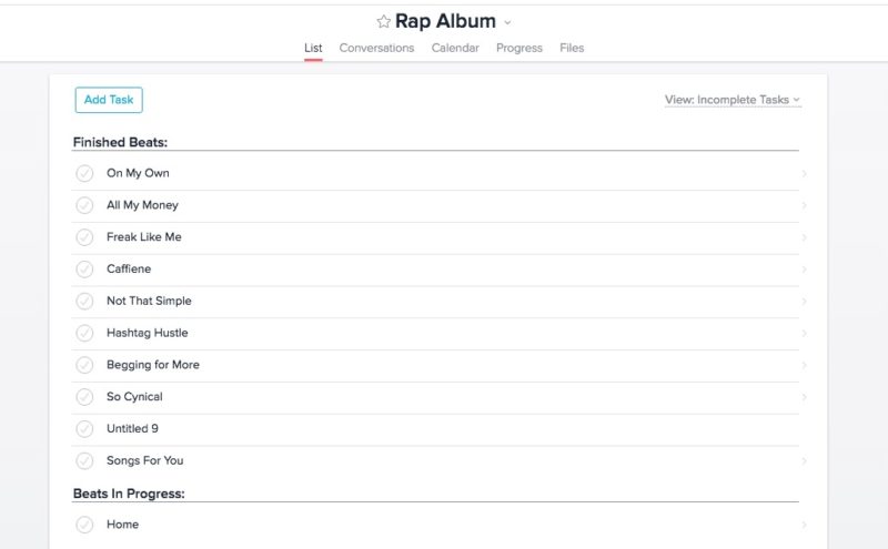 Rap Album Project Update in Asana