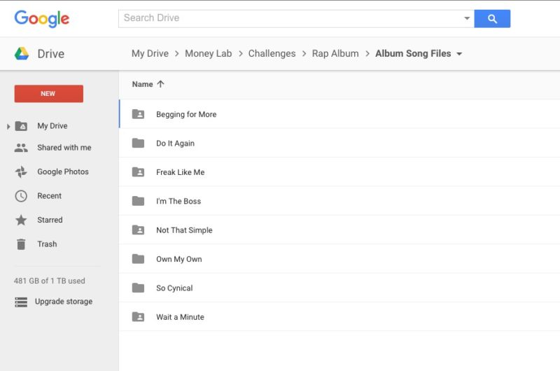 Google Drive album storage