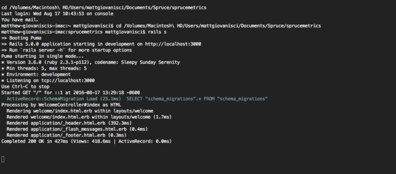 Rails Server Terminal Window