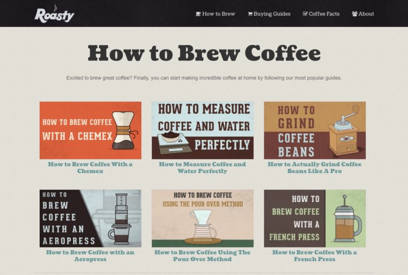 Current category page on Roasty Coffee