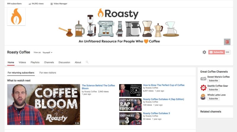 Roasty Coffee YouTube Account