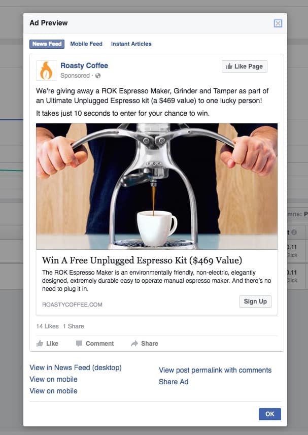 Winning Facebook Contest Ad