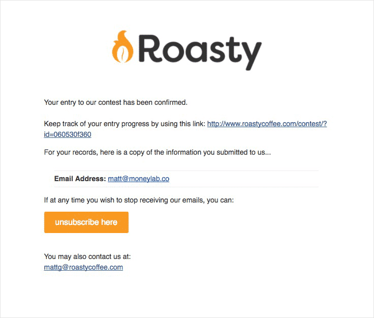 Roasty Coffee Contest Confirm