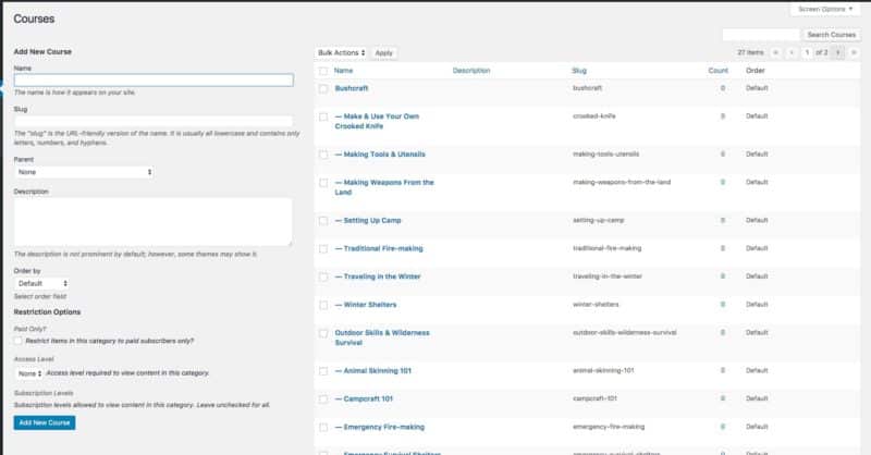 Courses in WordPress