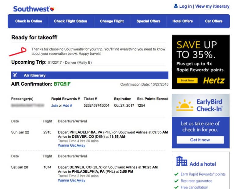 Southwest Flight Booking For Breckenridge Trip