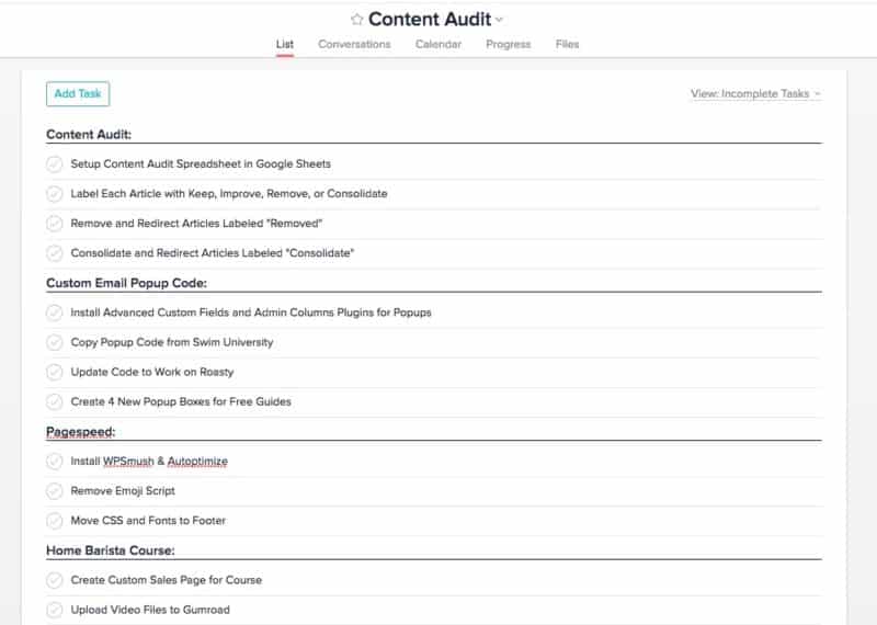 Content Audit Outline in Asana