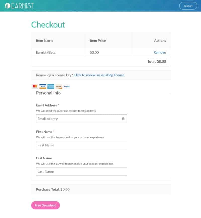 Earnist Checkout Page
