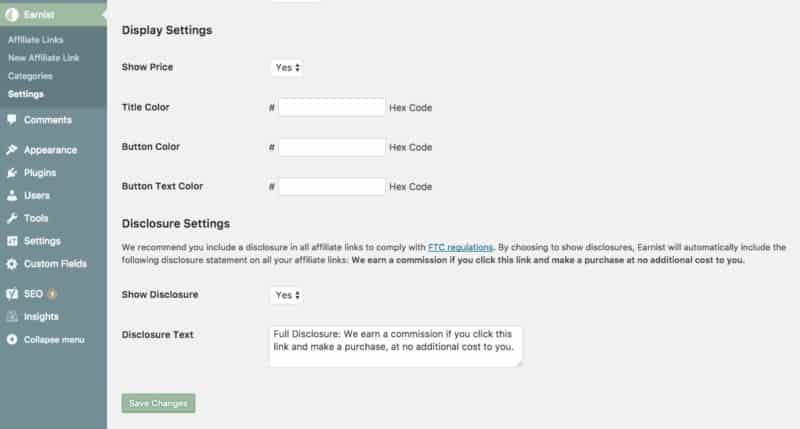 Display Options in Earnist