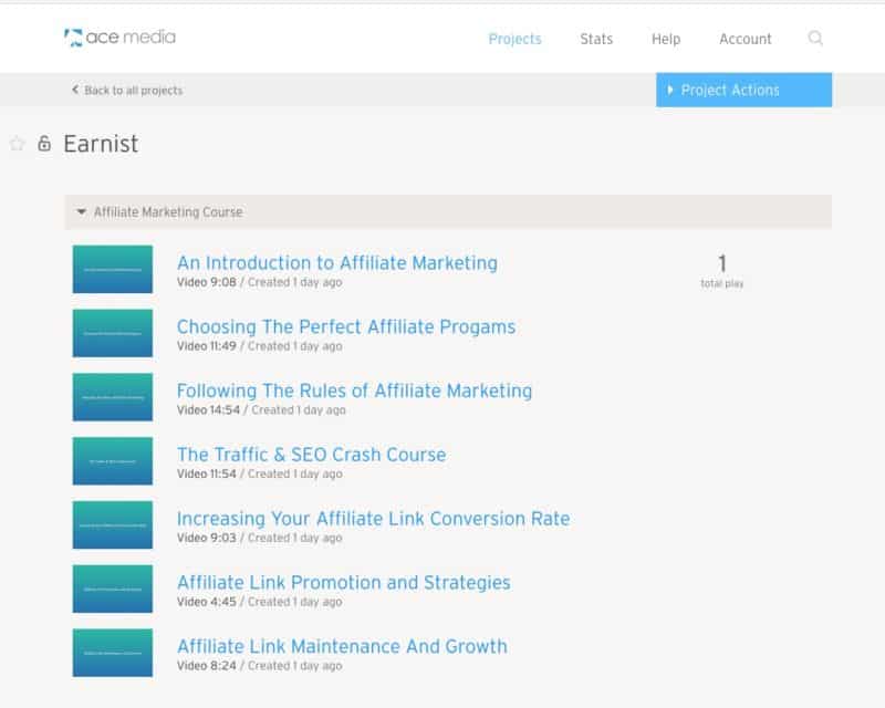 Wistia Account with Earnist Course Videos