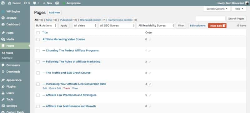 Earnist Course Pages in WordPress