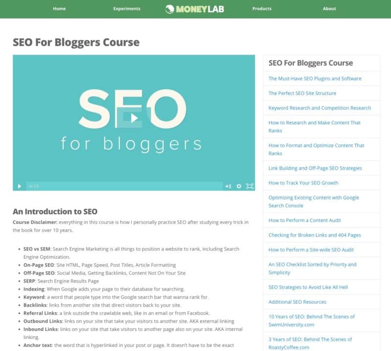 SEO For Bloggers Main Course Page