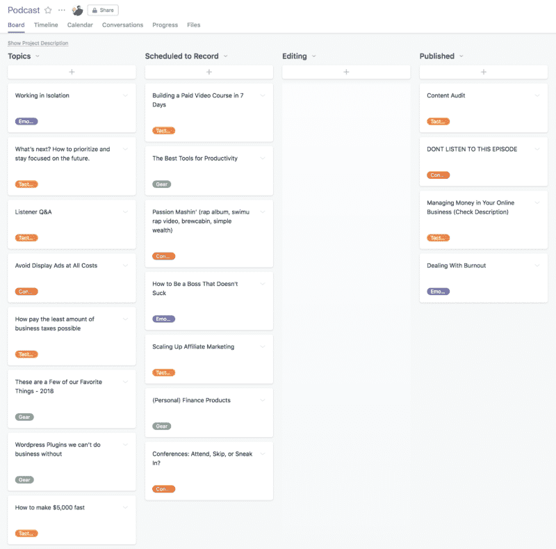 The Podcast Project in Asana