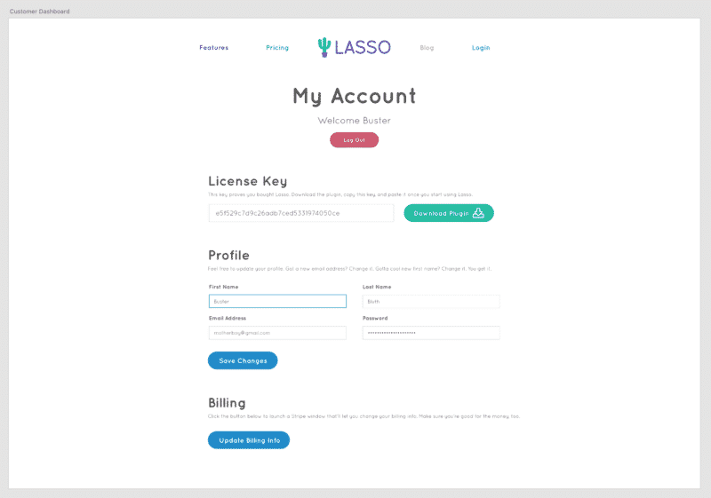 Lasso Customer Settings Page