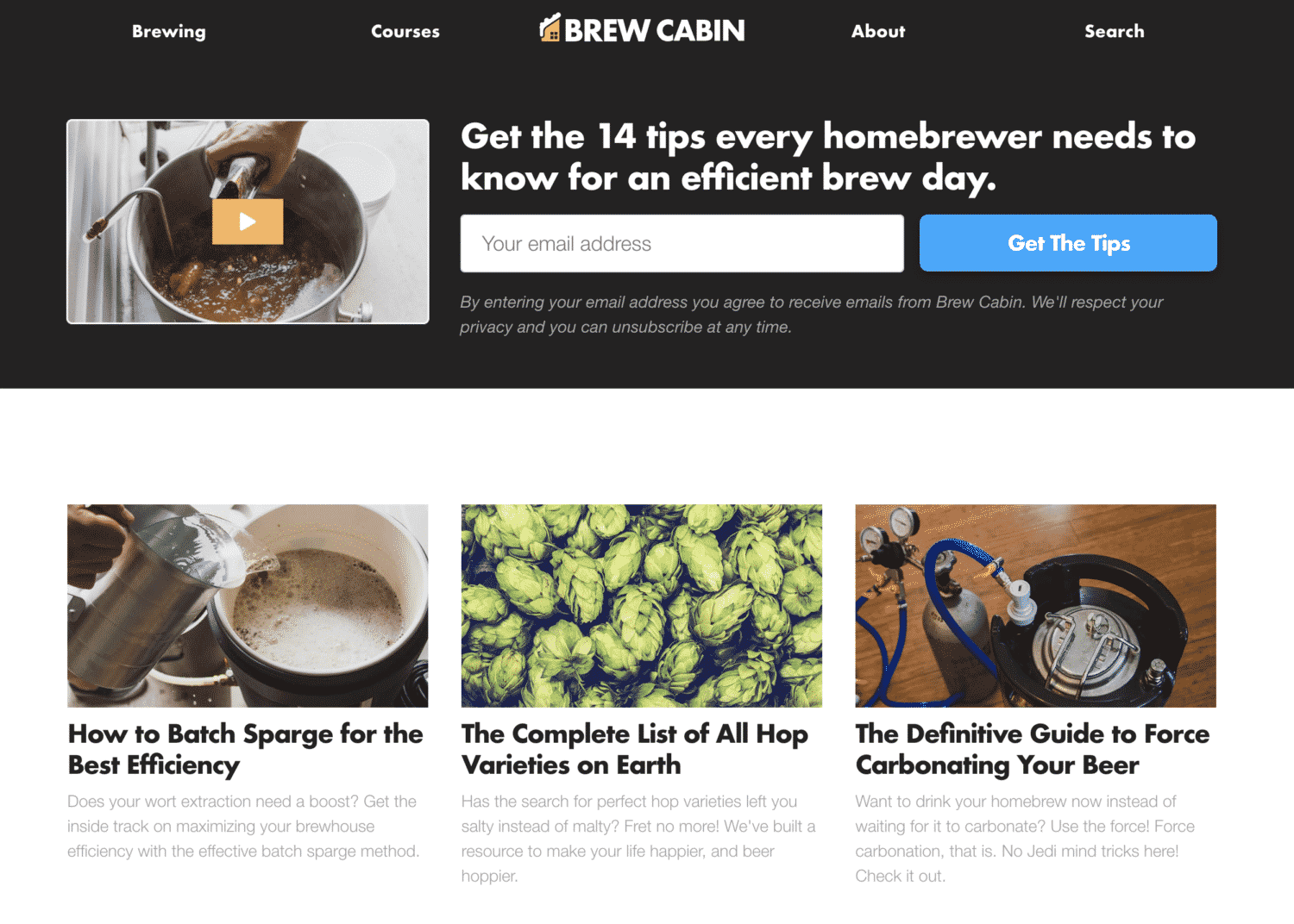 Brew Cabin Homepage 2021