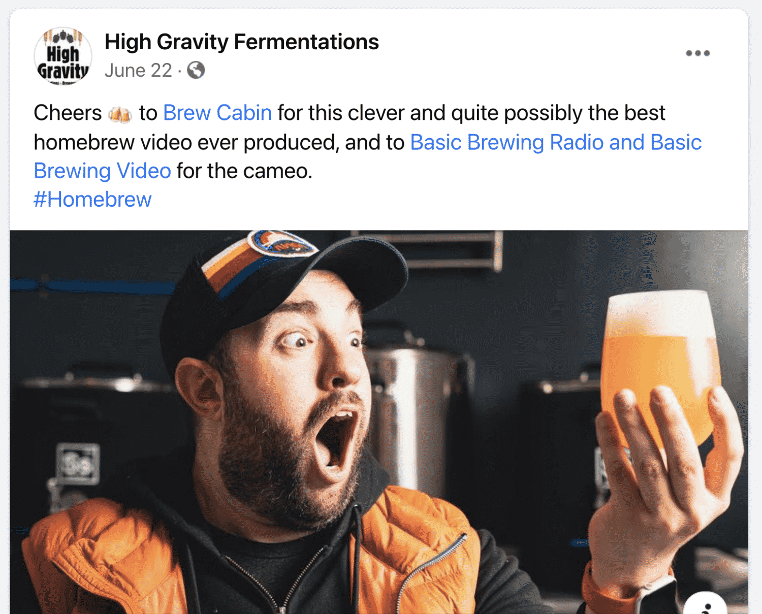 High Gravity Brewing Facebook Comment about Brew Cabin