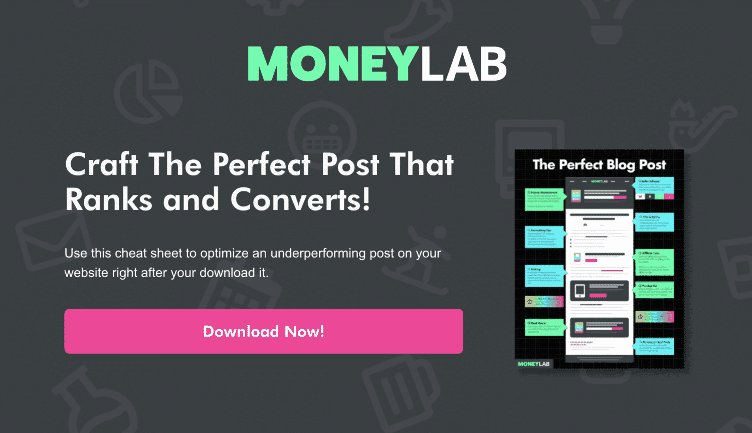 Money Lab Perfect Post Cheat Sheet Landing Page