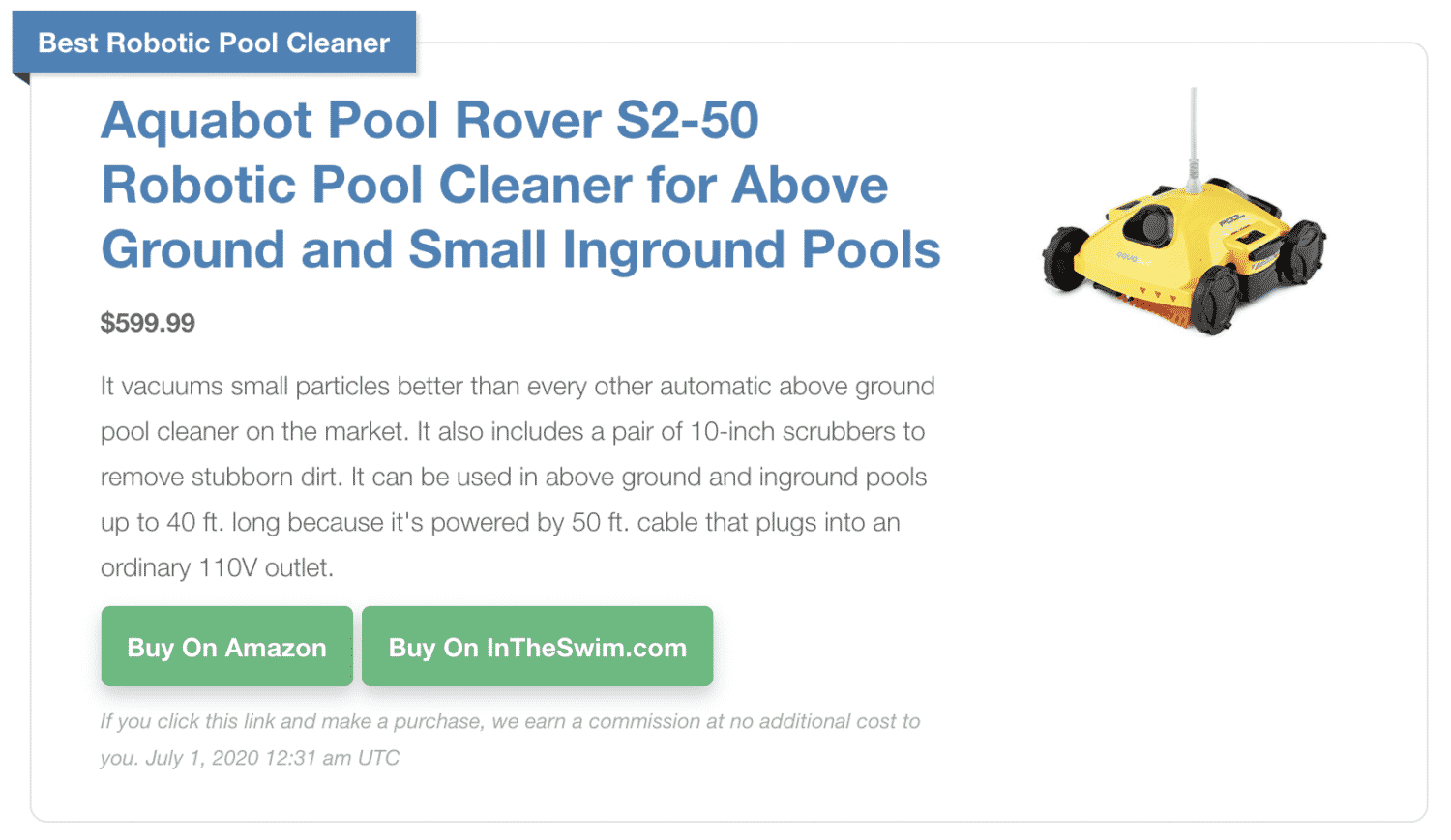 Pool Cleaner Display July 2020