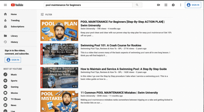 Pool Maintenance YouTube Search