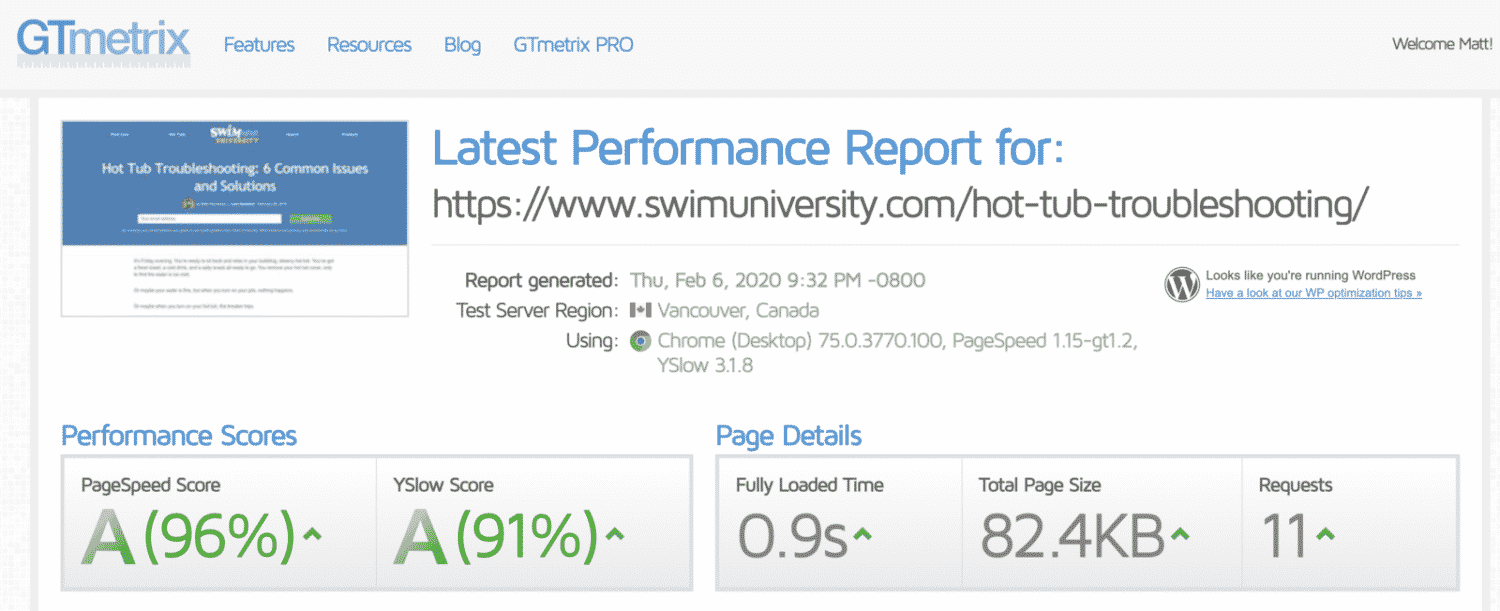 SwimU GTMetrix Feb 2020