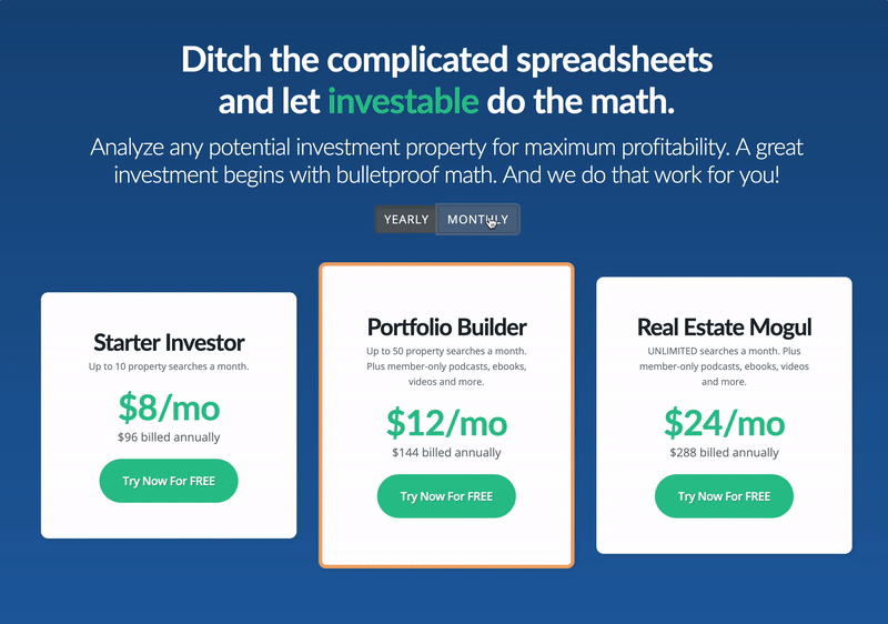 Investable pricing toggle